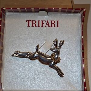 Trifari Silver and Gold Reindeer Pin